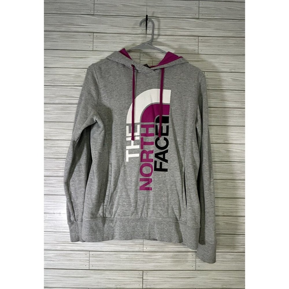 The North Face Trivert Purple Foil‎ Logo Grey Pullover Hoodie KangWomen's Medium